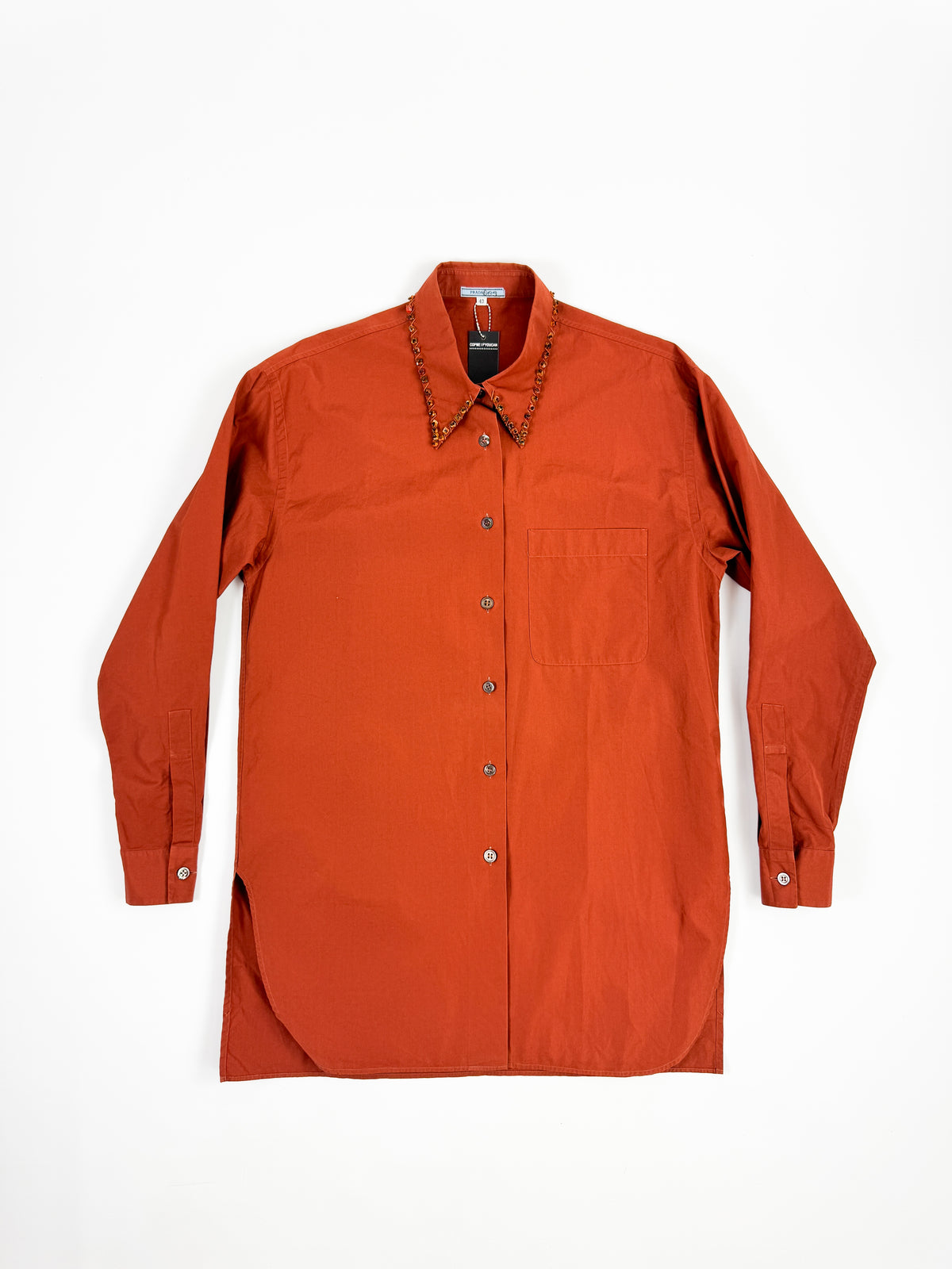 Prada Rust Orange Tunic Shirt with Amber Embroidery FW1993