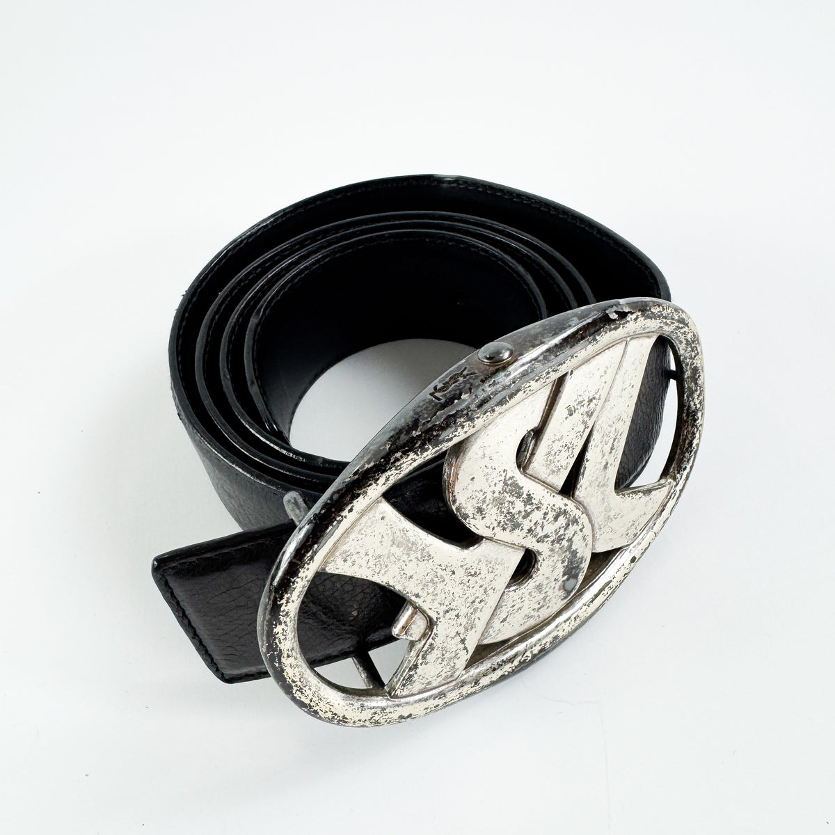 Yves Saint Laurent Leather Belt with Silver YSL Logo Buckle FW2003