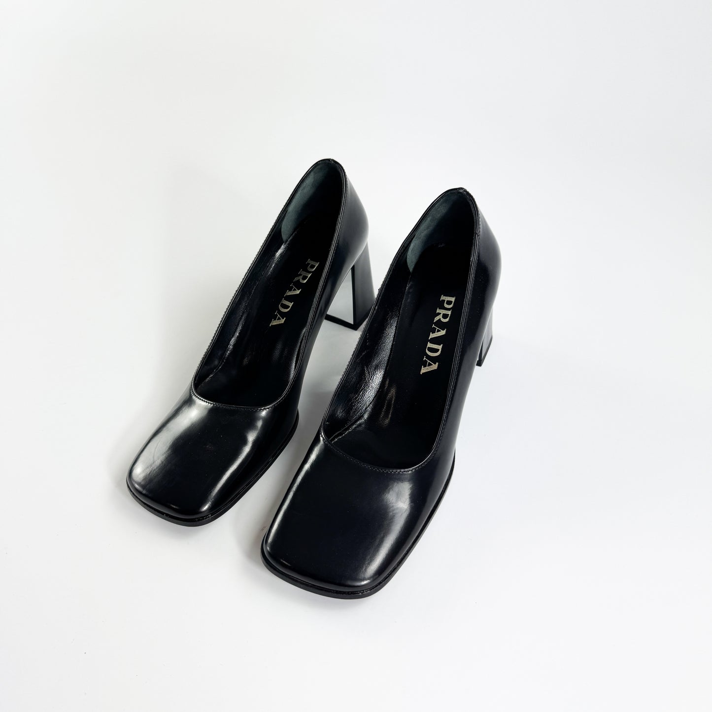 Prada Mirrored Square Toe Block Heels SS1999