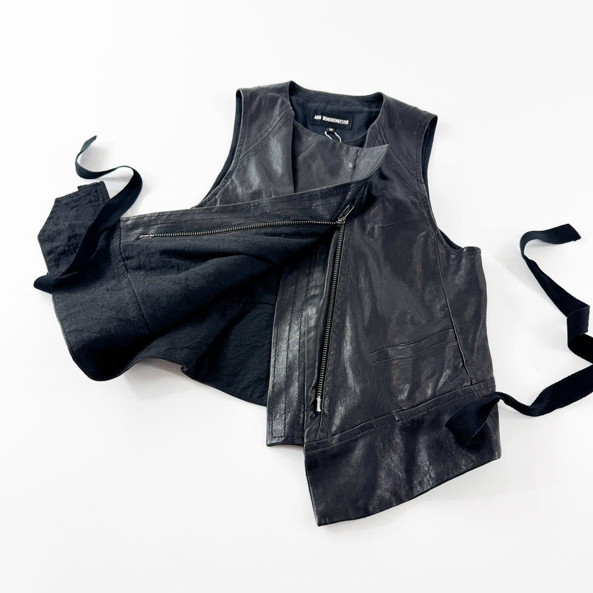 Ann Demeulemeester Asymmetrical Leather Biker Vest 2000s