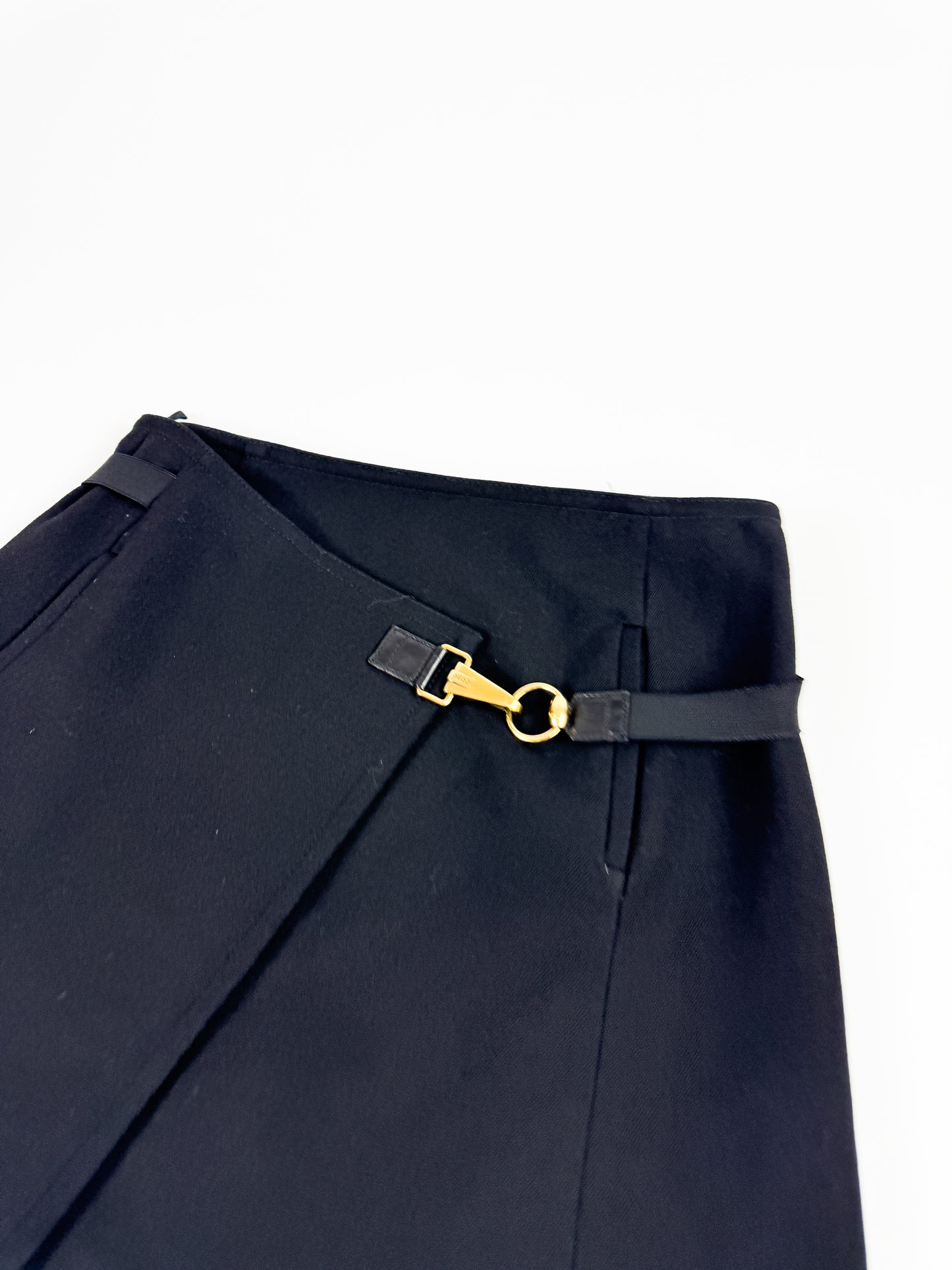 Gucci Black Wool Wrap-Skirt With Golden Clasp