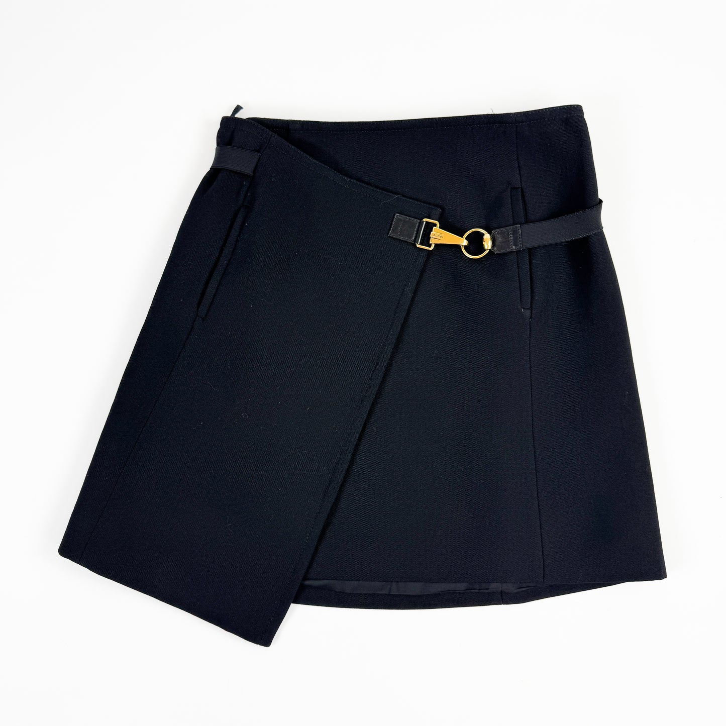 Gucci Black Wool Wrap-Skirt With Golden Clasp