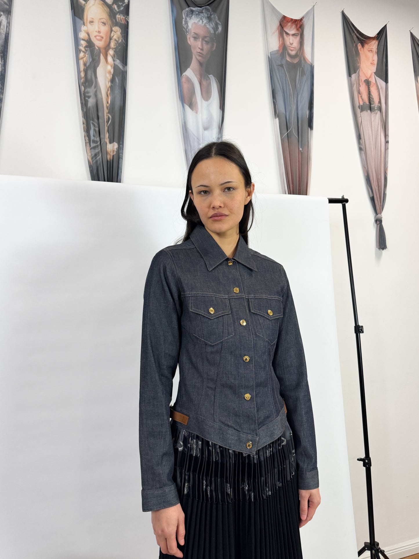 Gucci Tailored Denim Jacket with Brown Leather Belts SS2000