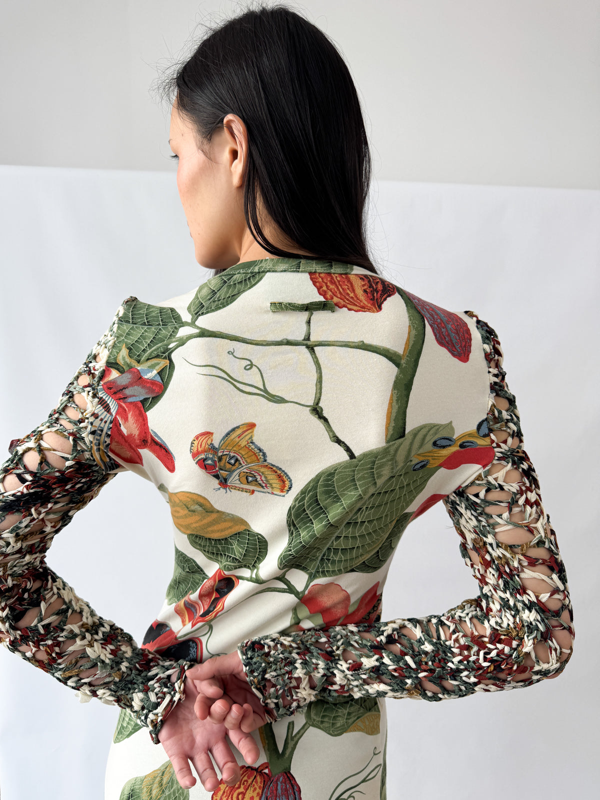 Jean Paul Gaultier Botanical Print Dress with Knit Sleeves SS1993