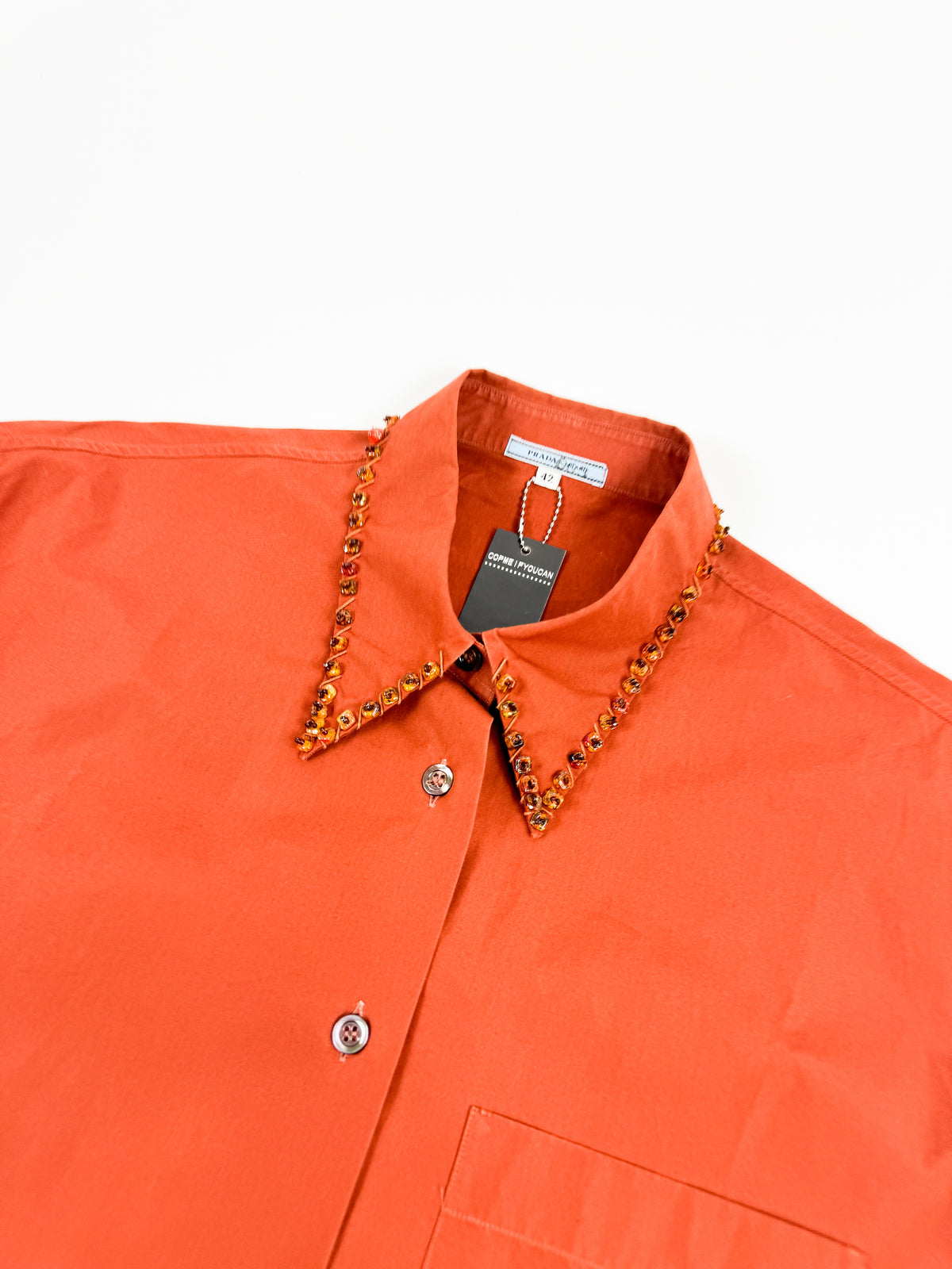 Prada Rust Orange Tunic Shirt with Amber Embroidery FW1993