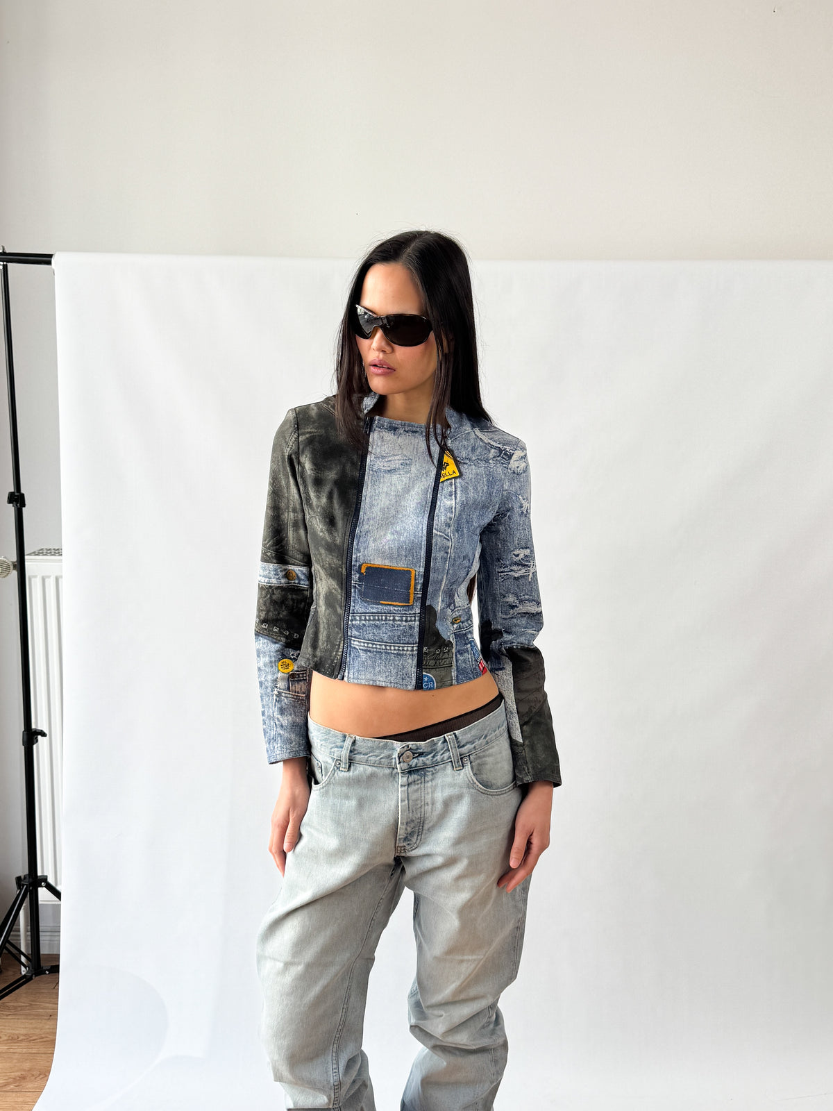 Dior by Galliano Double-Zip Denim Illusion Biker Jacket FW2001