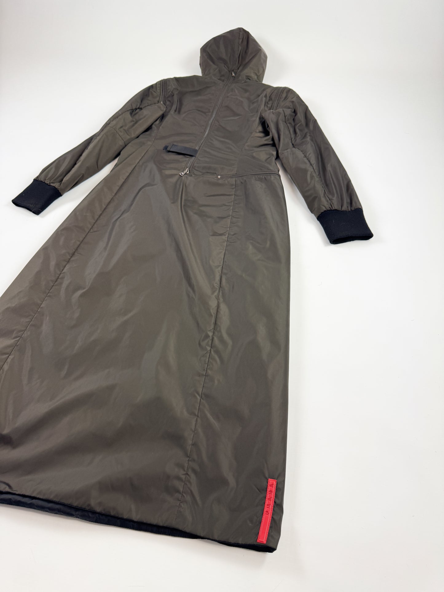 Prada Khaki Padded Nylon Utility Dress FW1999