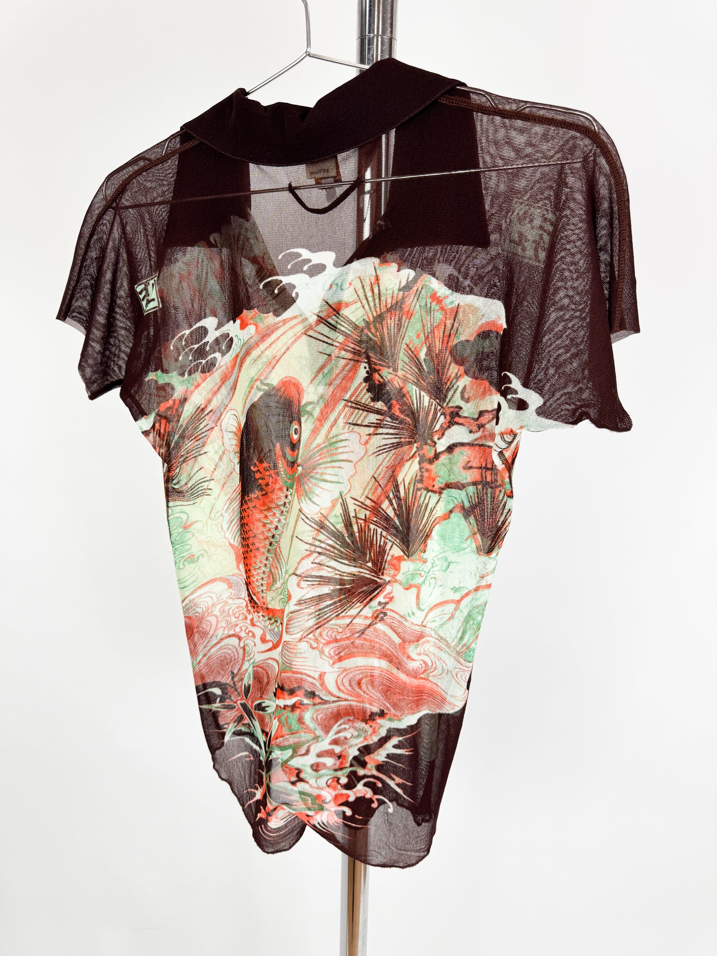 Jean Paul Gaultier Koi Print Mesh Polo Shirt SS2002