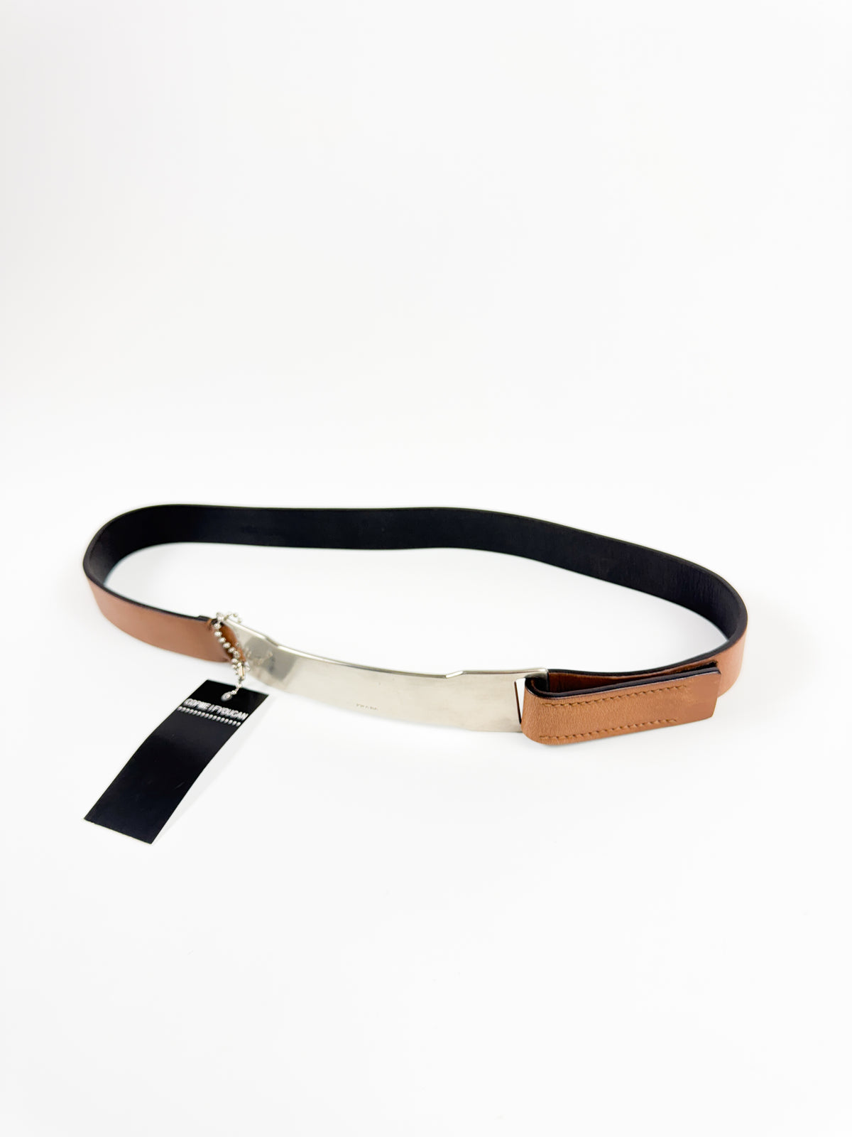 Prada Brown Waist Belt with Elongated Silver Metal Buckle FW1999