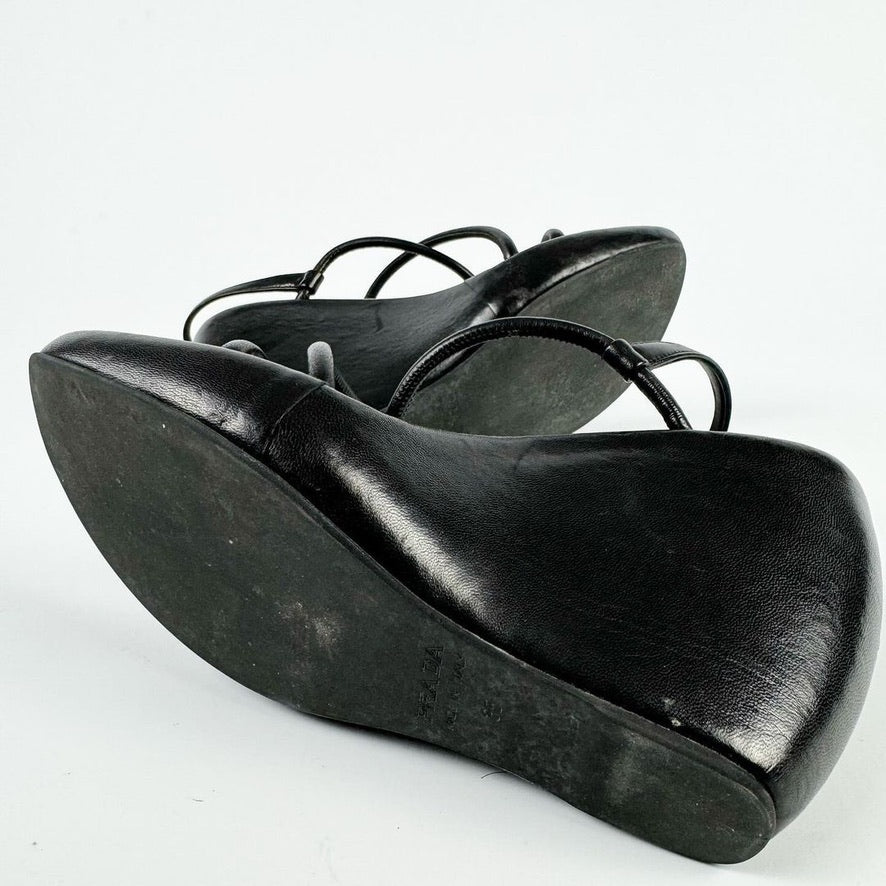 Prada Strapped Leather Wedge 2000s