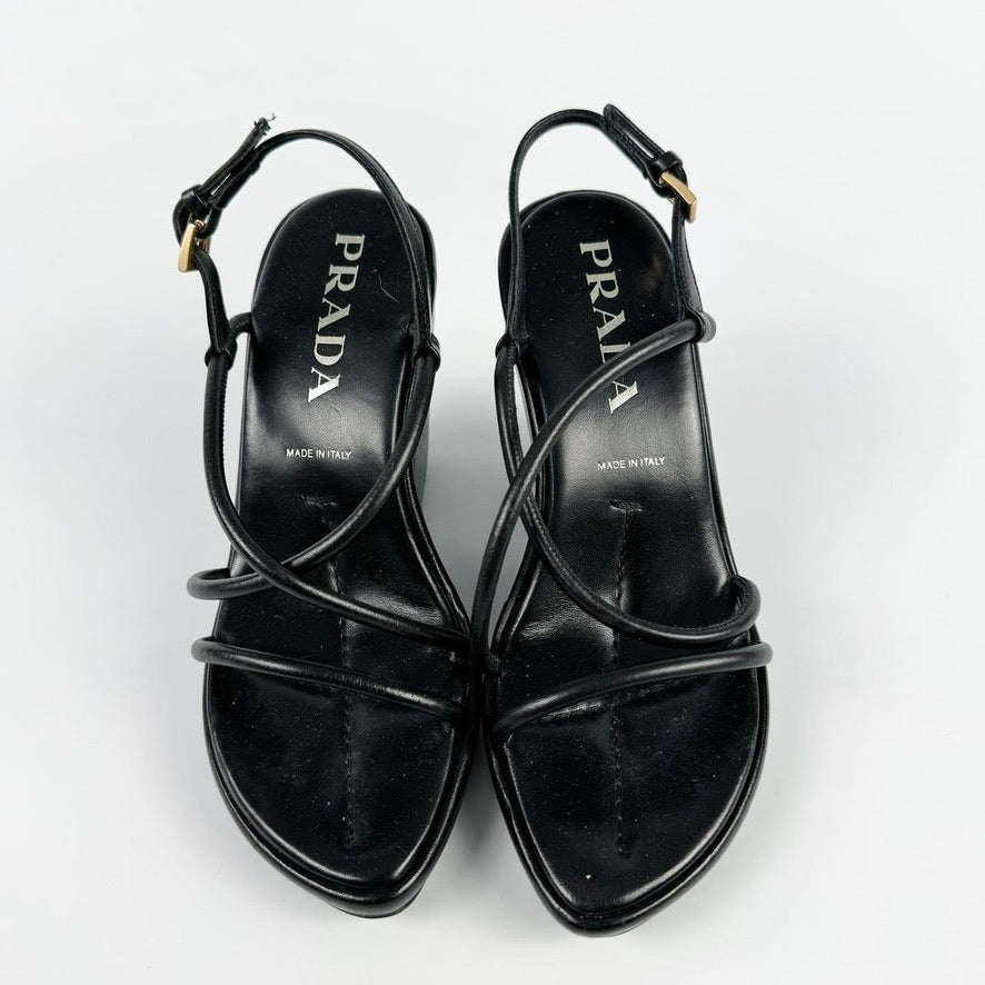 Prada Strapped Leather Wedge 2000s