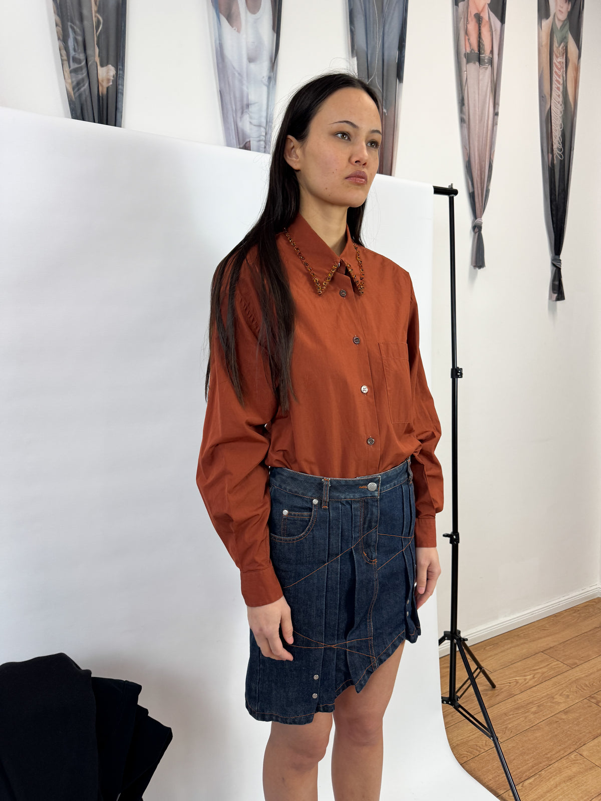 Prada Rust Orange Tunic Shirt with Amber Embroidery FW1993
