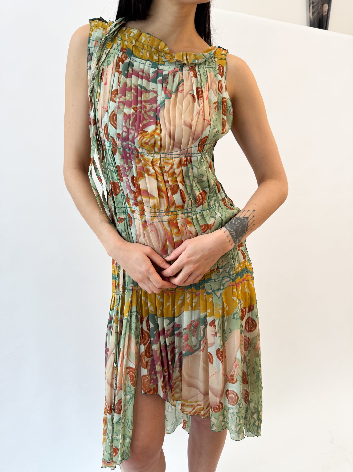 Jean Paul Gaultier Pleated Colourful Silk Dress FW2002