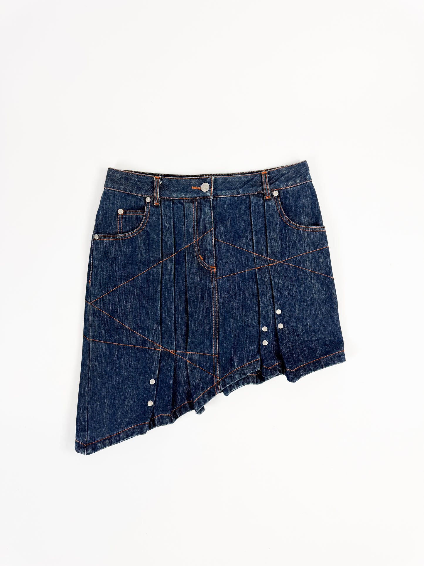 Jean Paul Gaultier Asymmetrical Pleat Denim Skirt FW2002