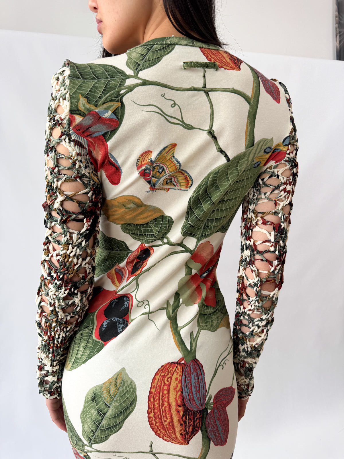 Jean Paul Gaultier Botanical Print Dress with Knit Sleeves SS1993