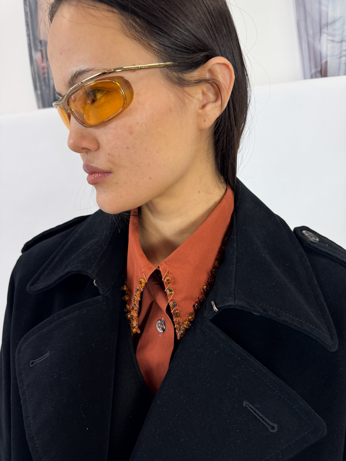 Prada Rust Orange Tunic Shirt with Amber Embroidery FW1993