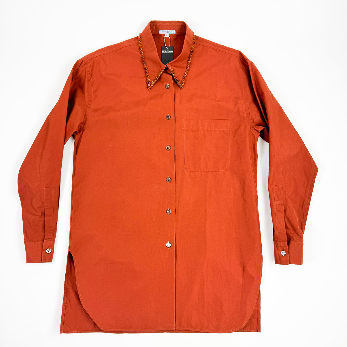 Prada Rust Orange Tunic Shirt with Amber Embroidery FW1993