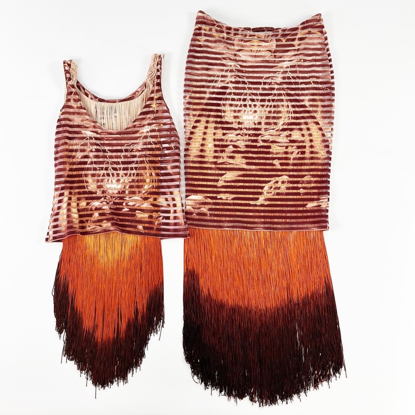 Jean Paul Gaultier Striped Gargoyle Fringe Skirt Set SS2001