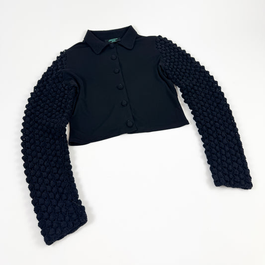 Jean Paul Gaultier Rayon Blouse with Bubble Knit Sleeves 1980s