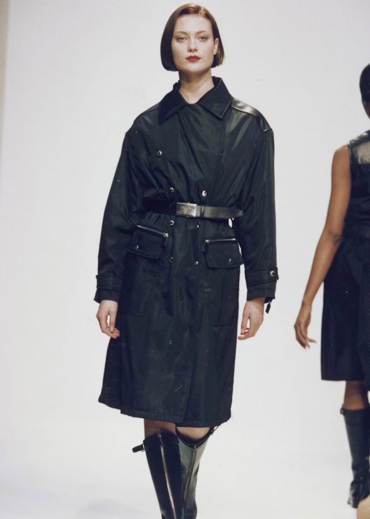 Prada Nylon Trench Coat with Leather Shoulder FW1994
