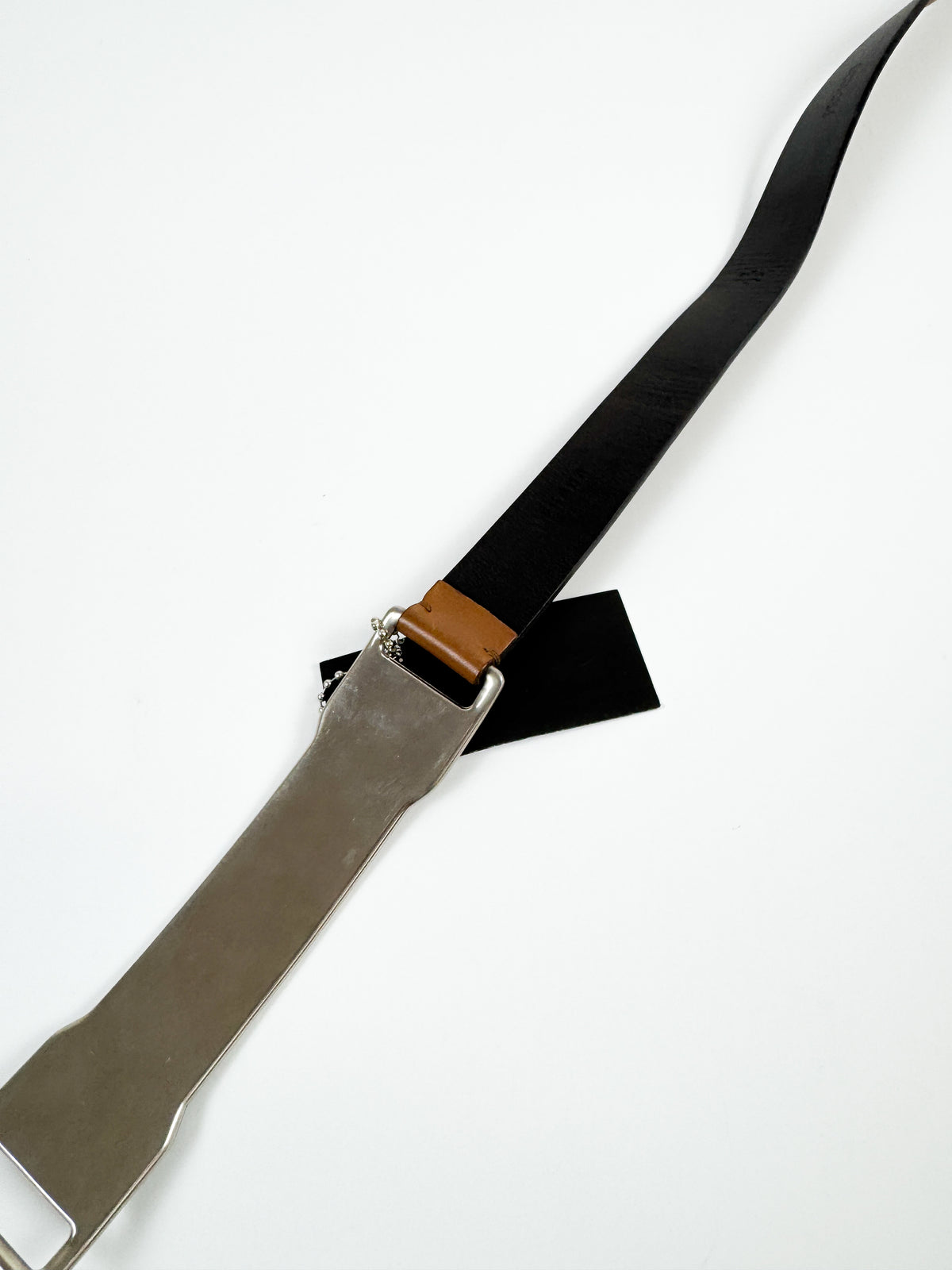 Prada Brown Waist Belt with Elongated Silver Metal Buckle FW1999