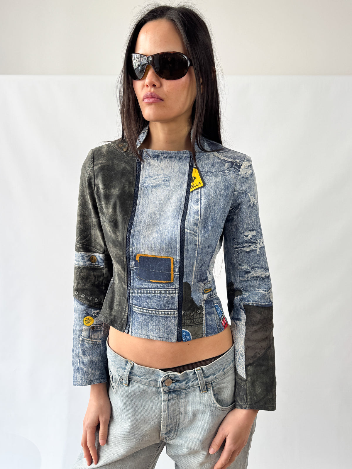 Dior by Galliano Double-Zip Denim Illusion Biker Jacket FW2001