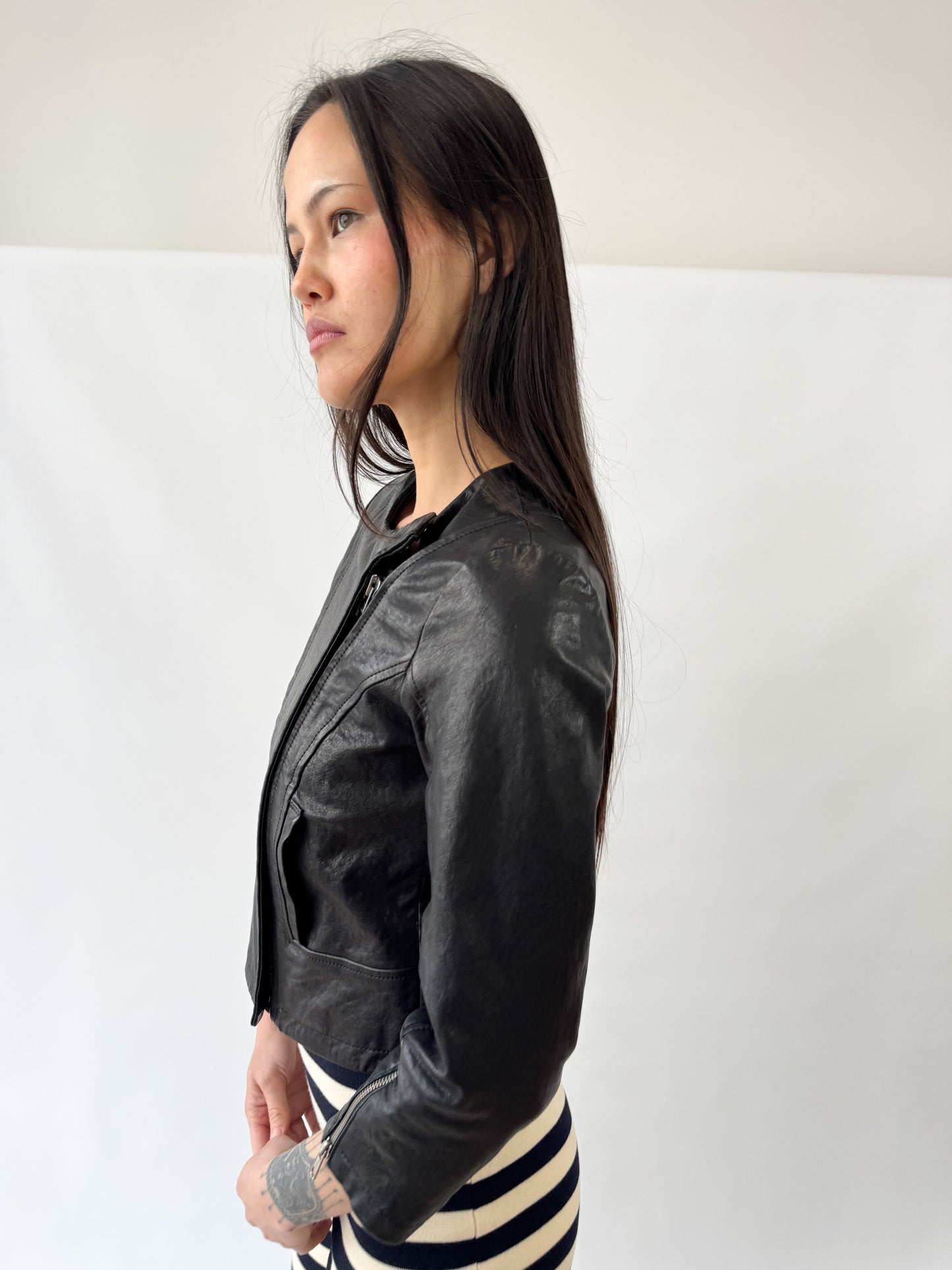 Sandro Cropped Lamb Leather Biker Jacket 2009