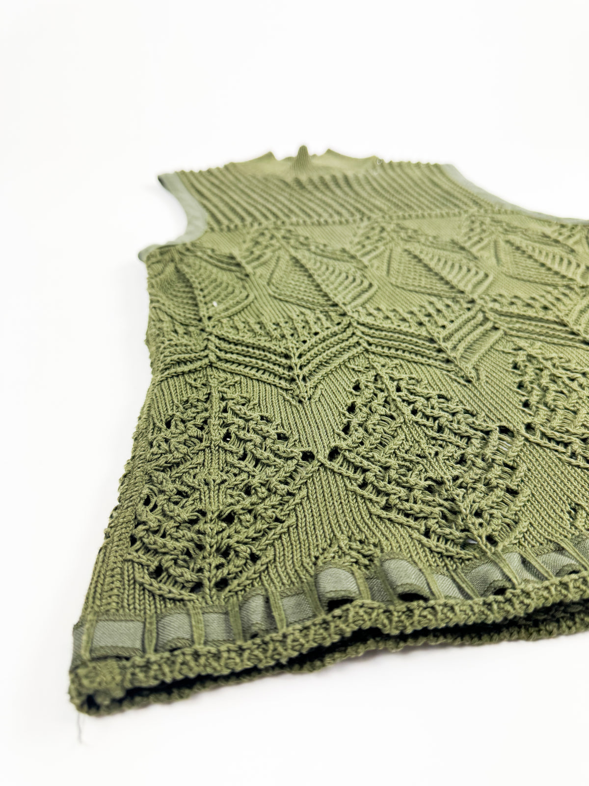 Gaultier Green Knit Top with High-Neck and Ribbon Details 1990s