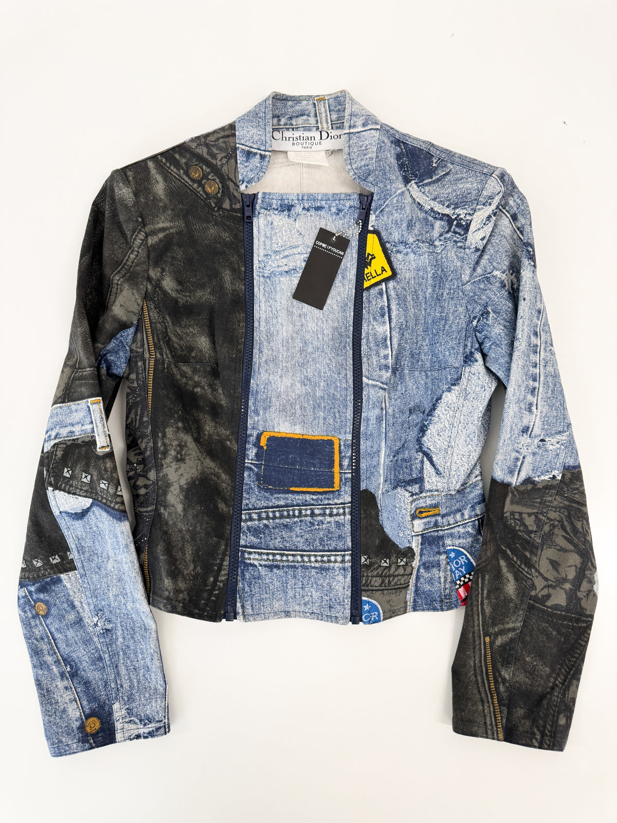 Dior by Galliano Double-Zip Denim Illusion Biker Jacket FW2001