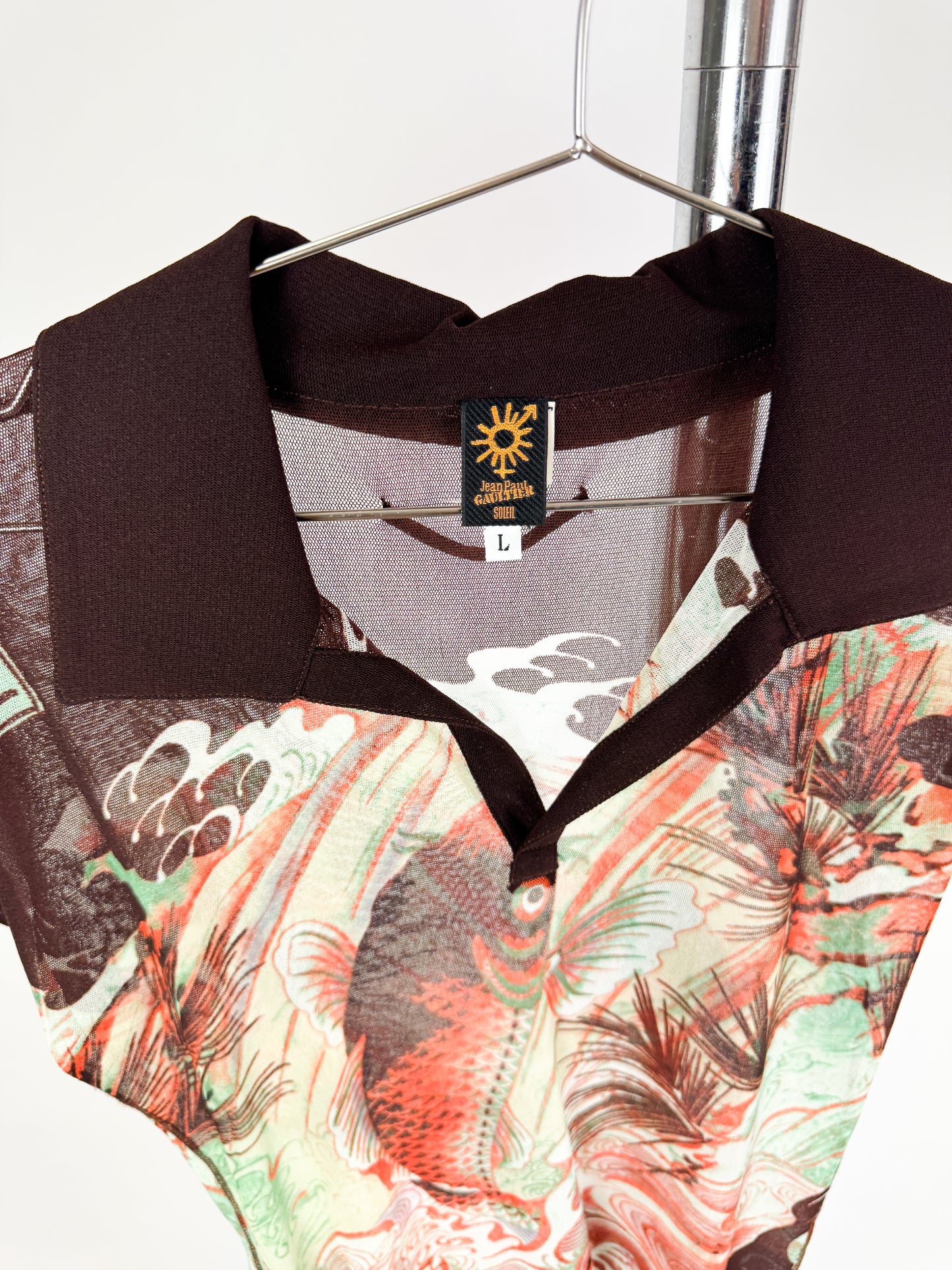 Jean Paul Gaultier Koi Print Mesh Polo Shirt SS2002
