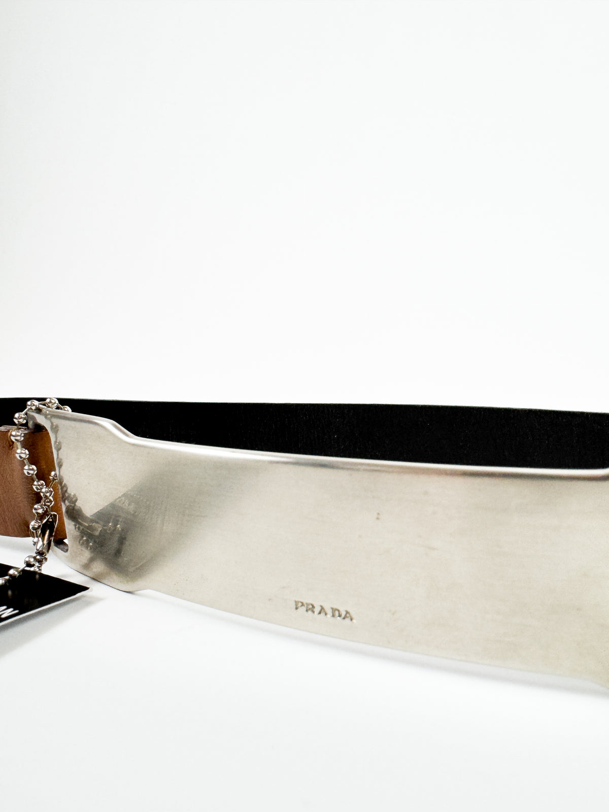 Prada Brown Waist Belt with Elongated Silver Metal Buckle FW1999