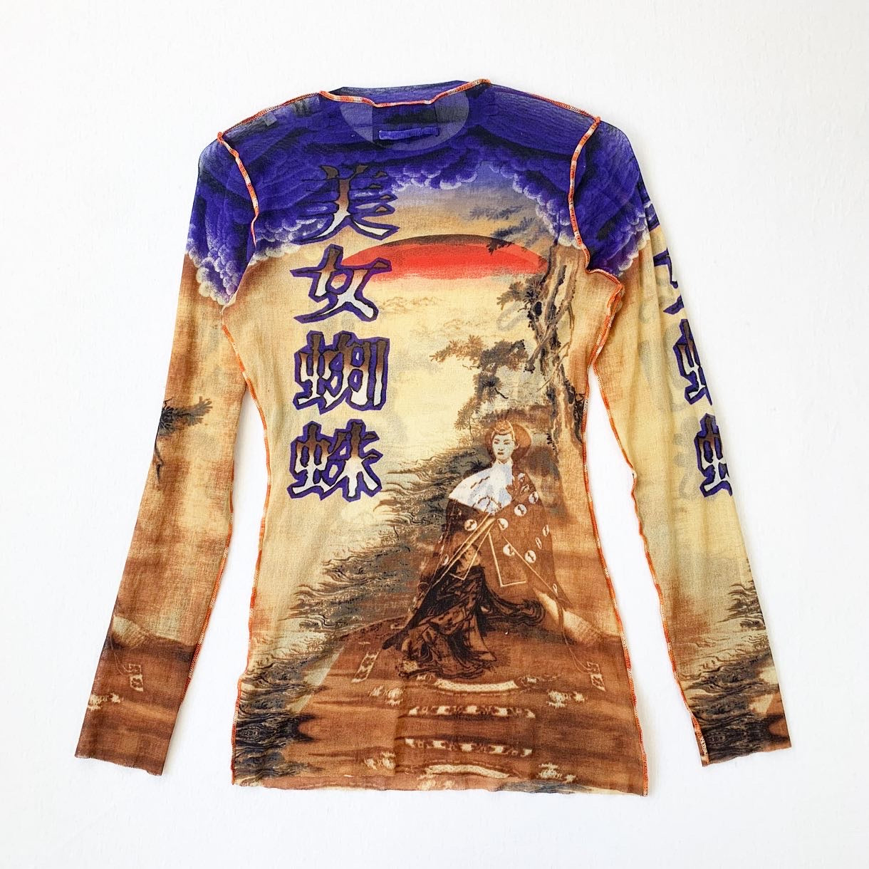 Jean Paul Gaultier Japanese Drawing Mesh Long Sleeve SS1999