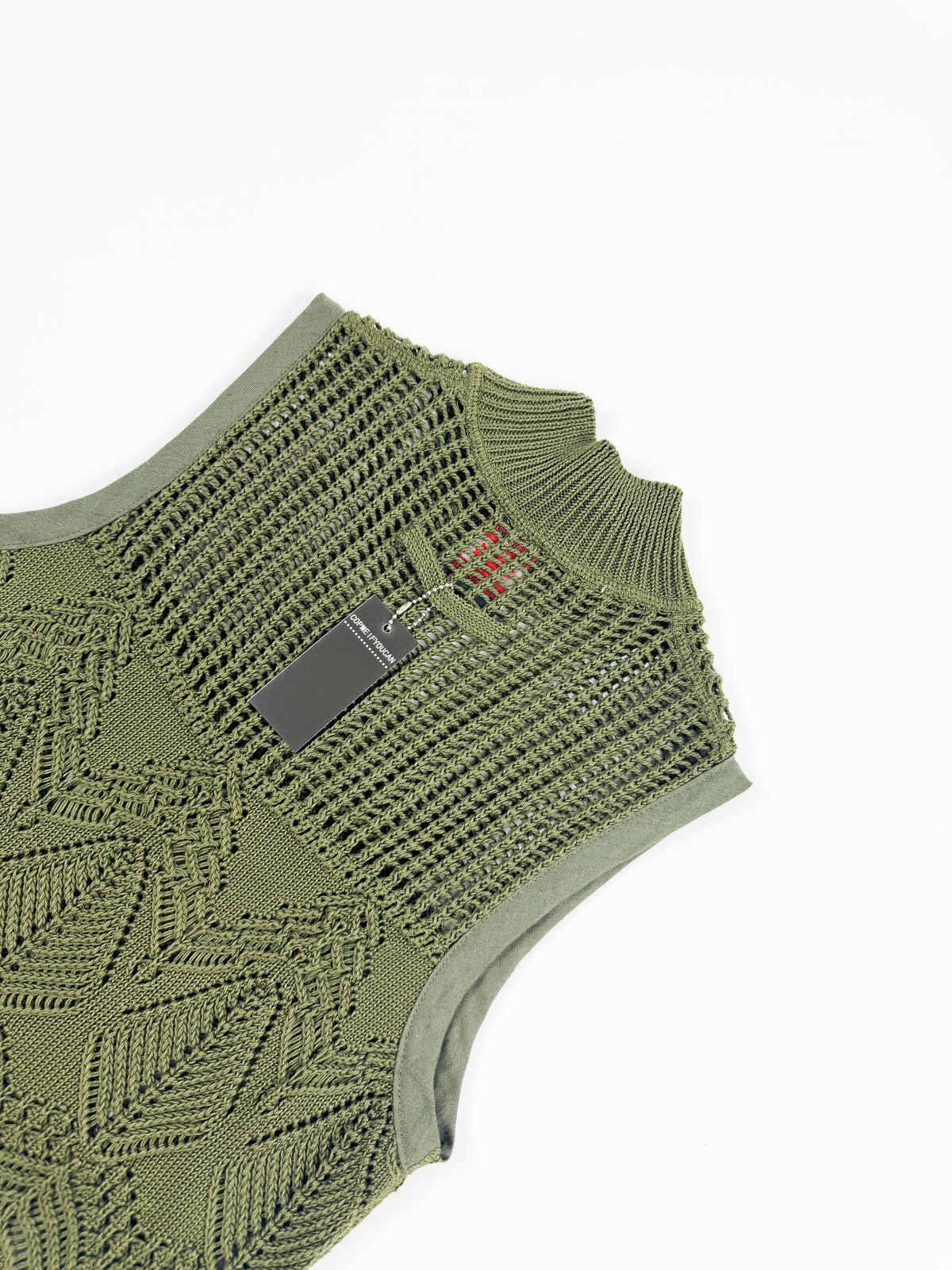 Gaultier Green Knit Top with High-Neck and Ribbon Details 1990s