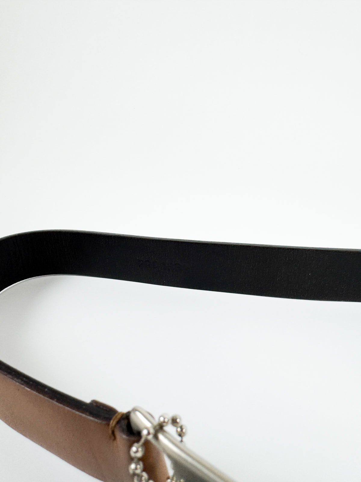 Prada Brown Waist Belt with Elongated Silver Metal Buckle FW1999