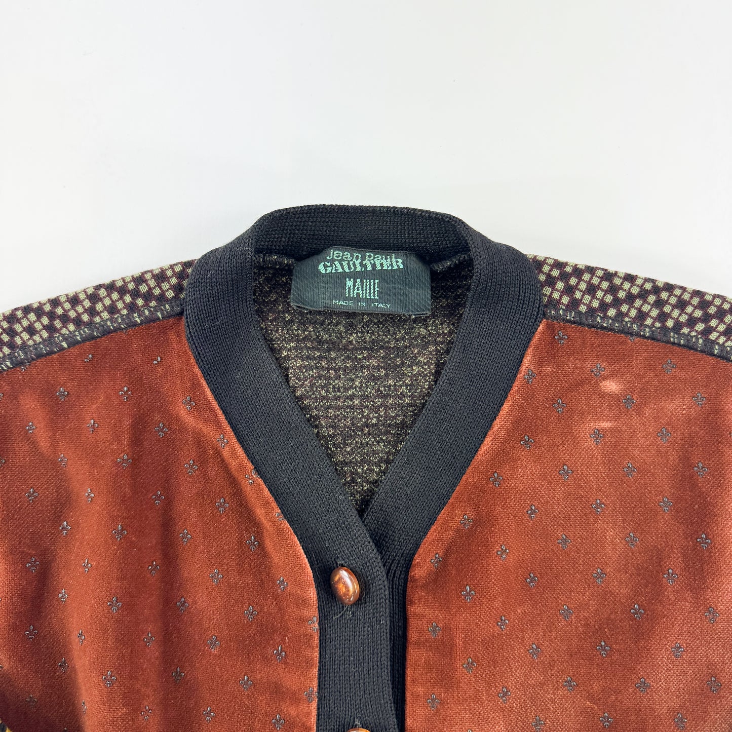 Jean Paul Gaultier Multicolour Patterned Velvet Knit Cardigan FW1988