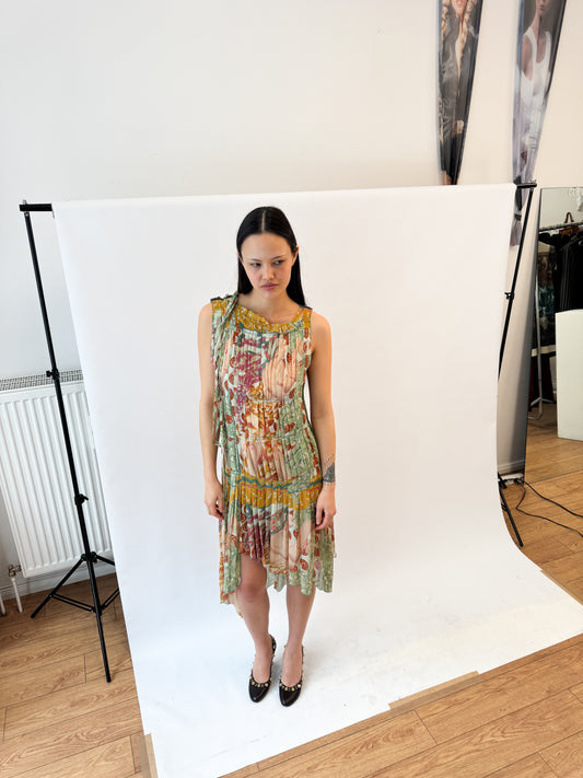 Jean Paul Gaultier Pleated Colourful Silk Dress FW2002