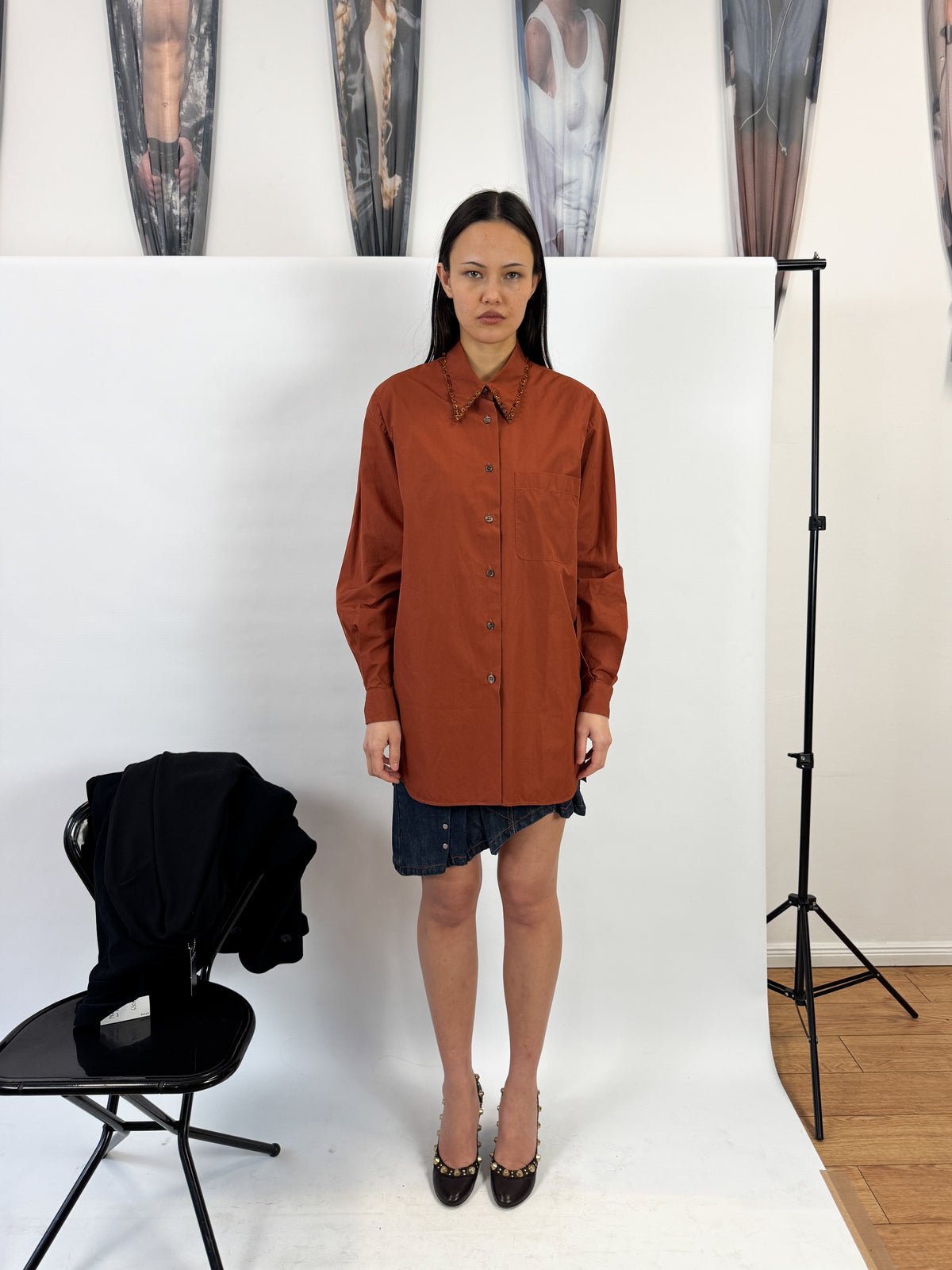 Prada Rust Orange Tunic Shirt with Amber Embroidery FW1993