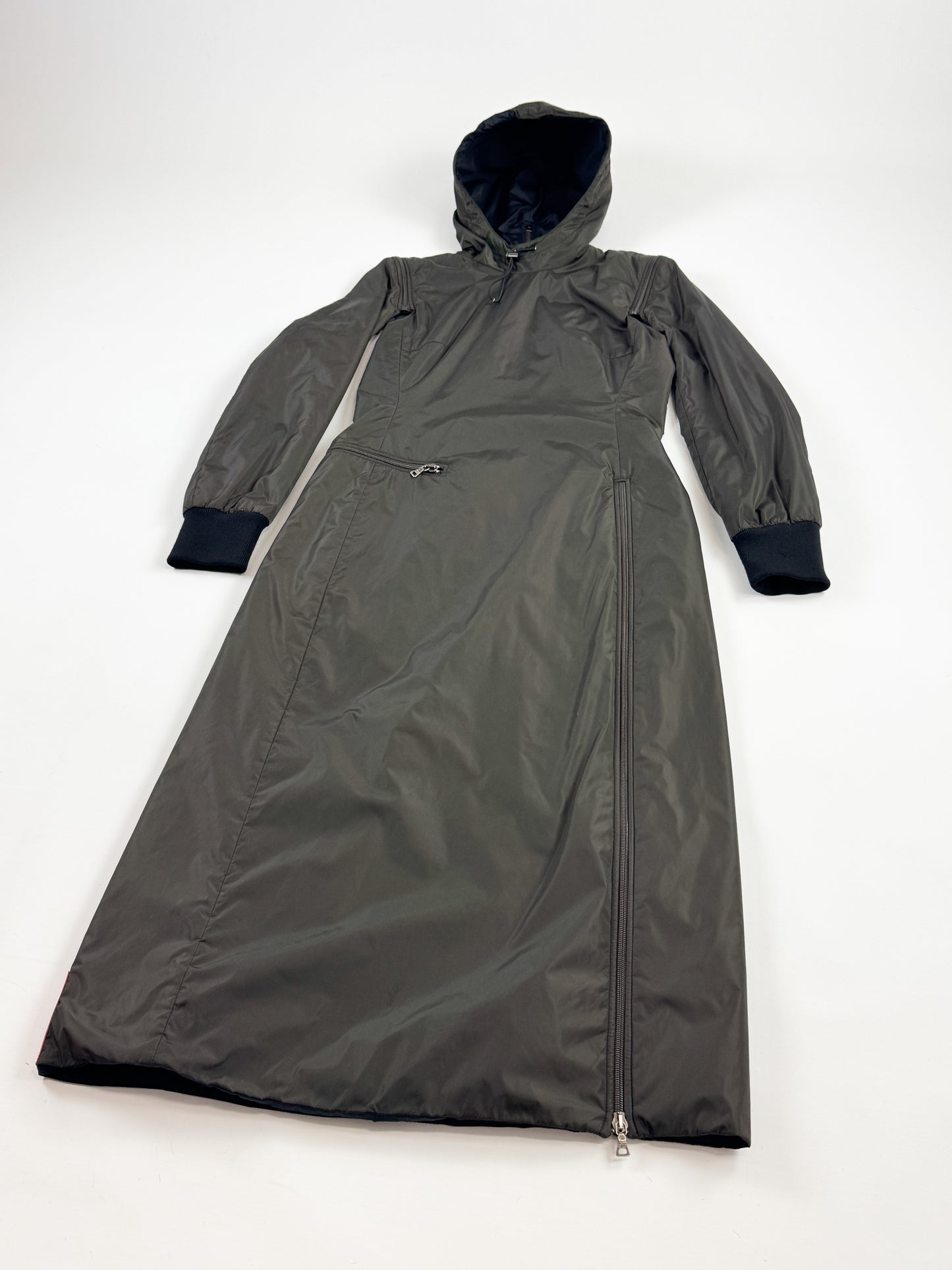 Prada Khaki Padded Nylon Utility Dress FW1999