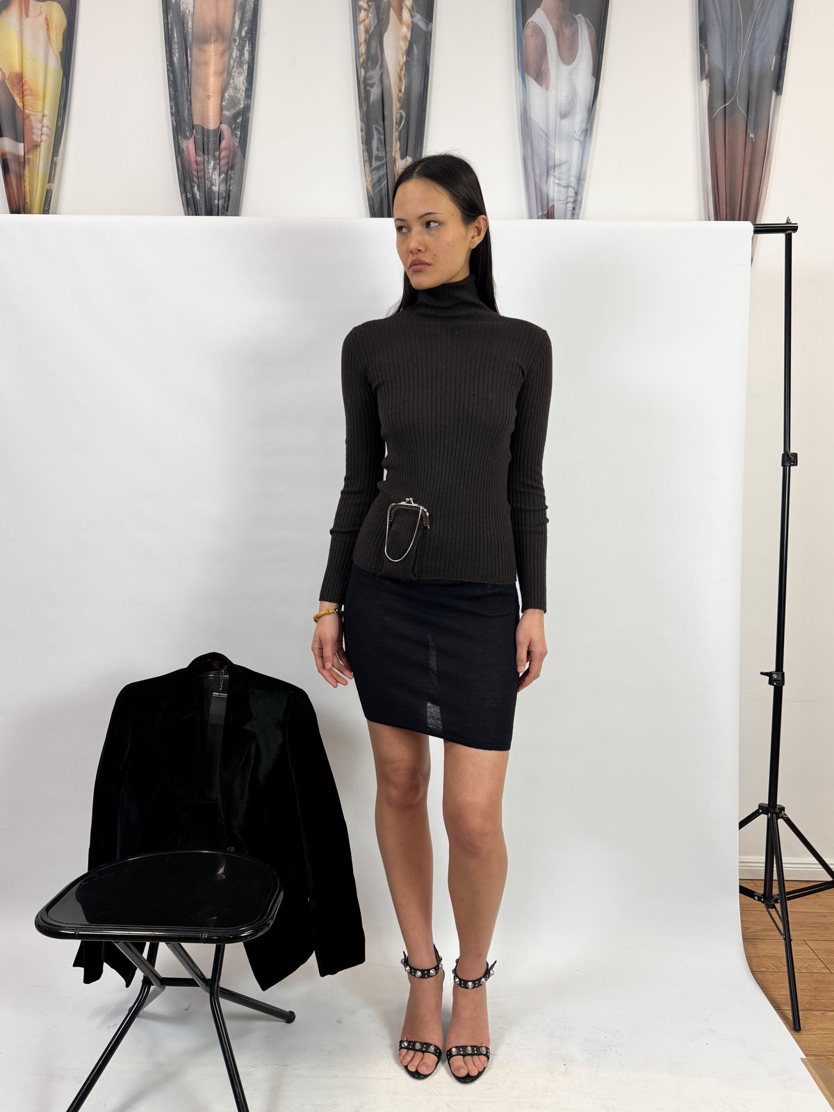 Jean Paul Gaultier Brown Wool Turtle Neck with Built-In Clasp Pocket 1990s