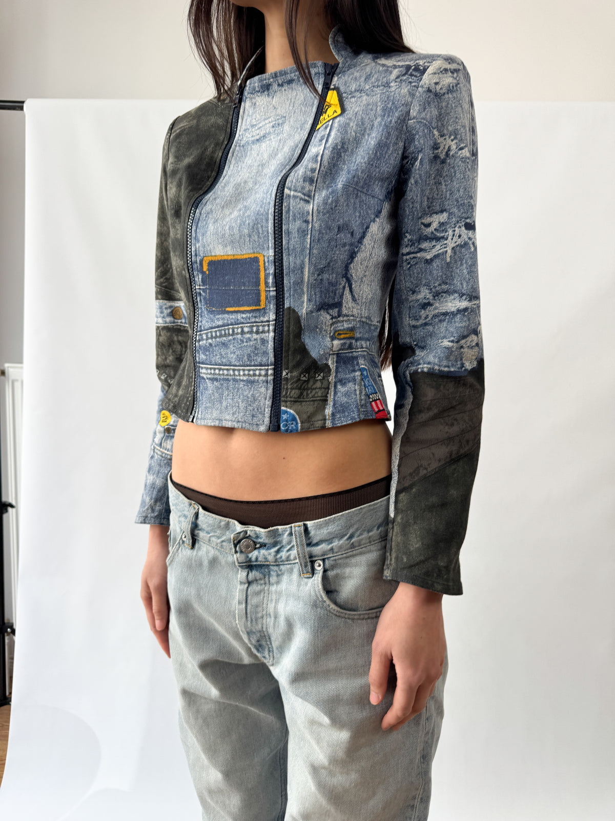 Dior by Galliano Double-Zip Denim Illusion Biker Jacket FW2001