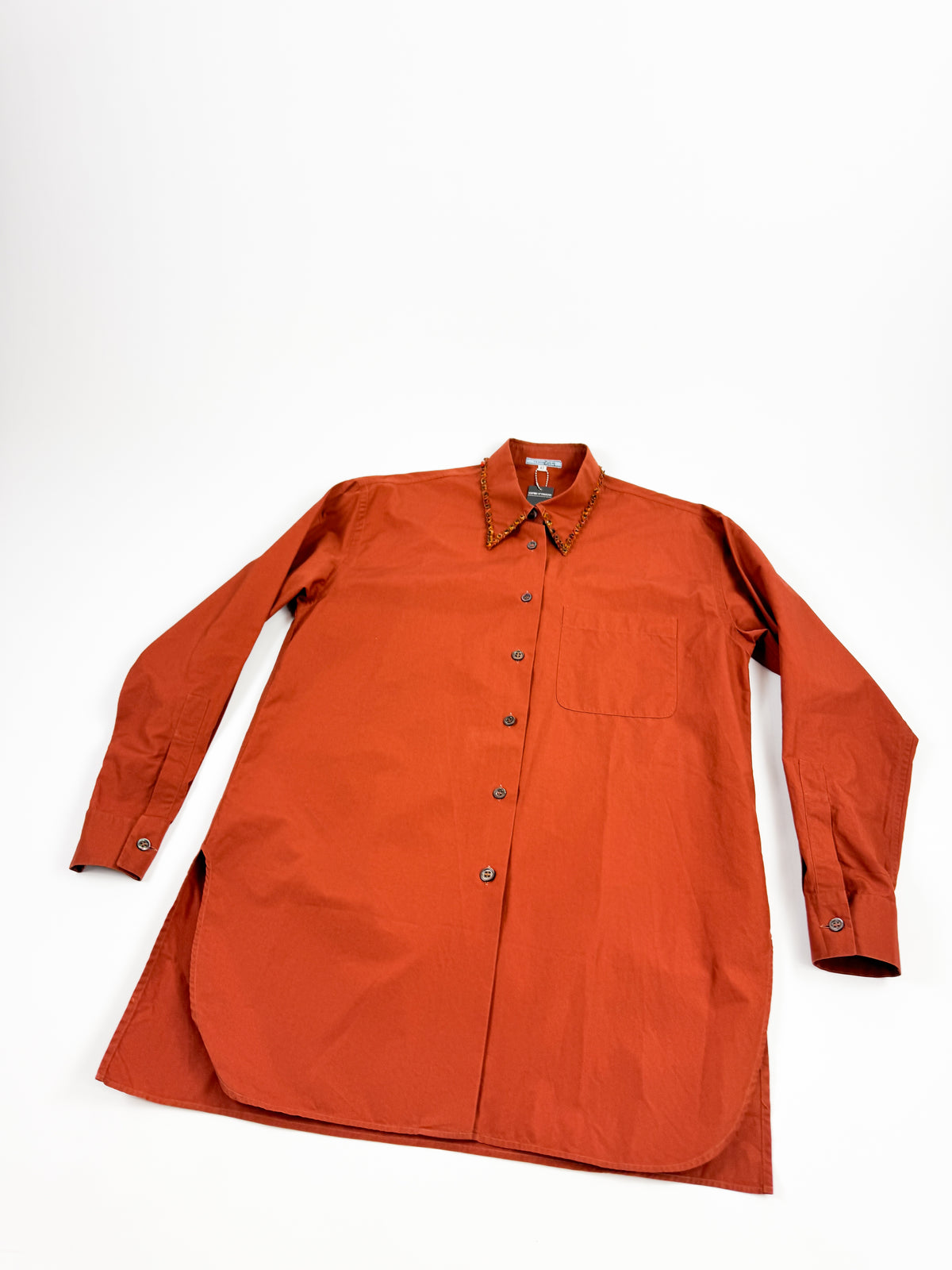 Prada Rust Orange Tunic Shirt with Amber Embroidery FW1993