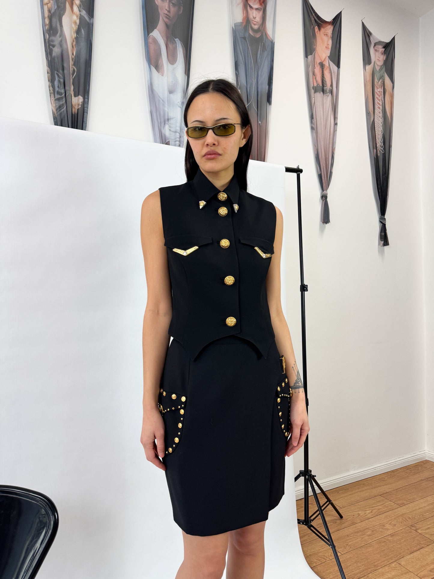 Versace Embellished Wool Pencil Skirt FW1992