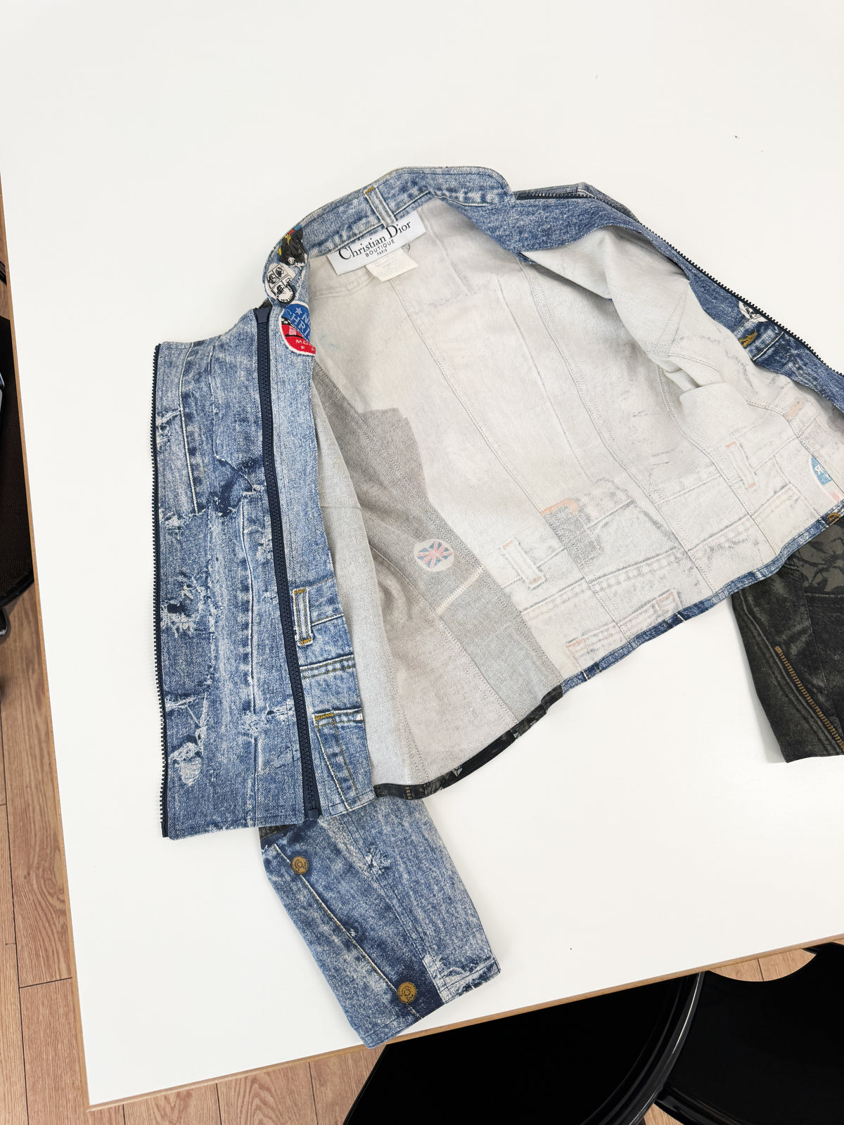 Dior by Galliano Double-Zip Denim Illusion Biker Jacket FW2001