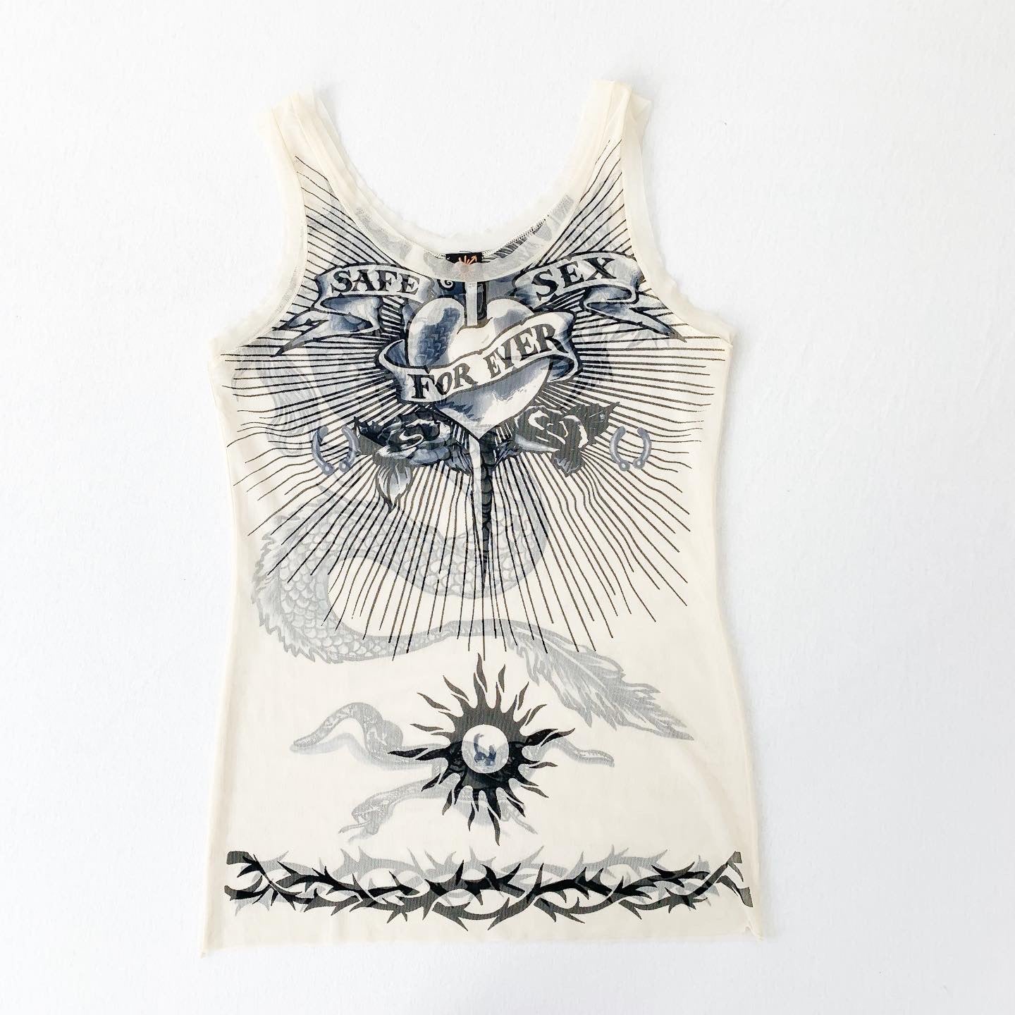 Jean Paul Gaultier Safe Sex Forever Tattoo Mesh Tank SS1996