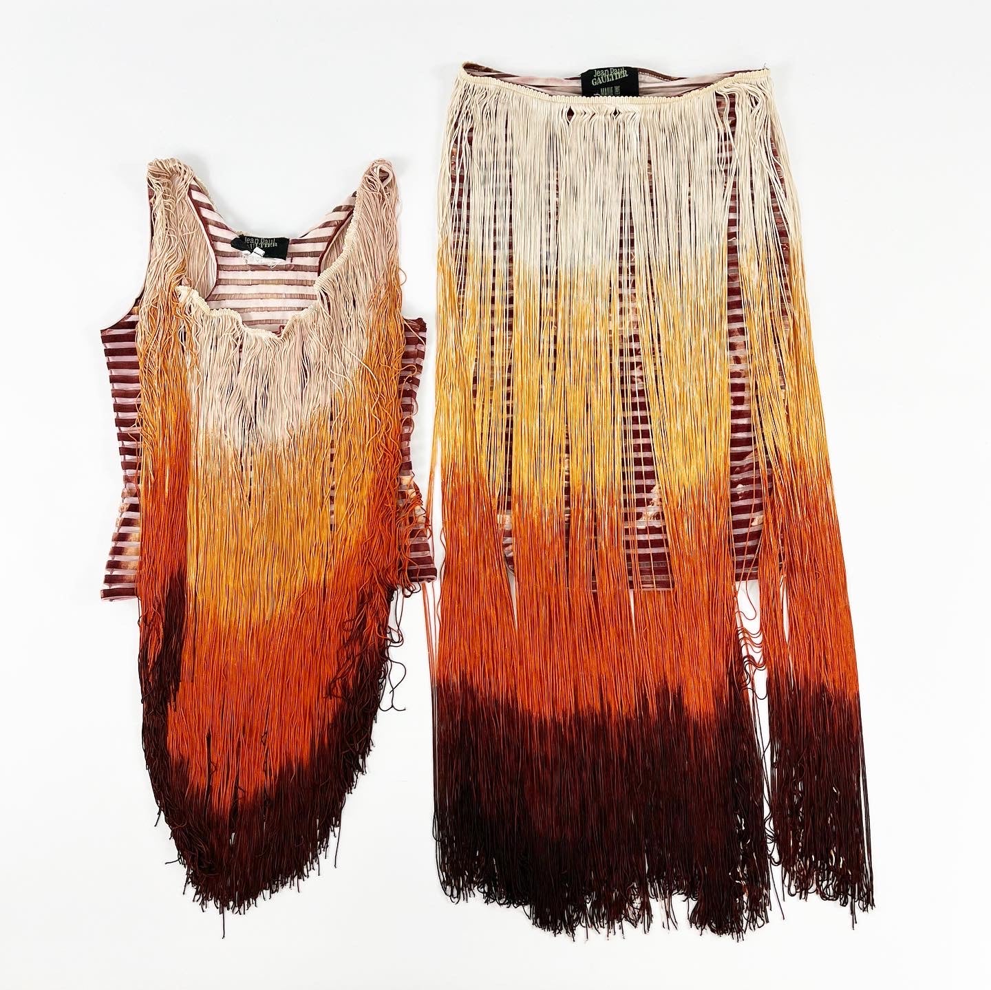 Jean Paul Gaultier Striped Gargoyle Fringe Skirt Set SS2001