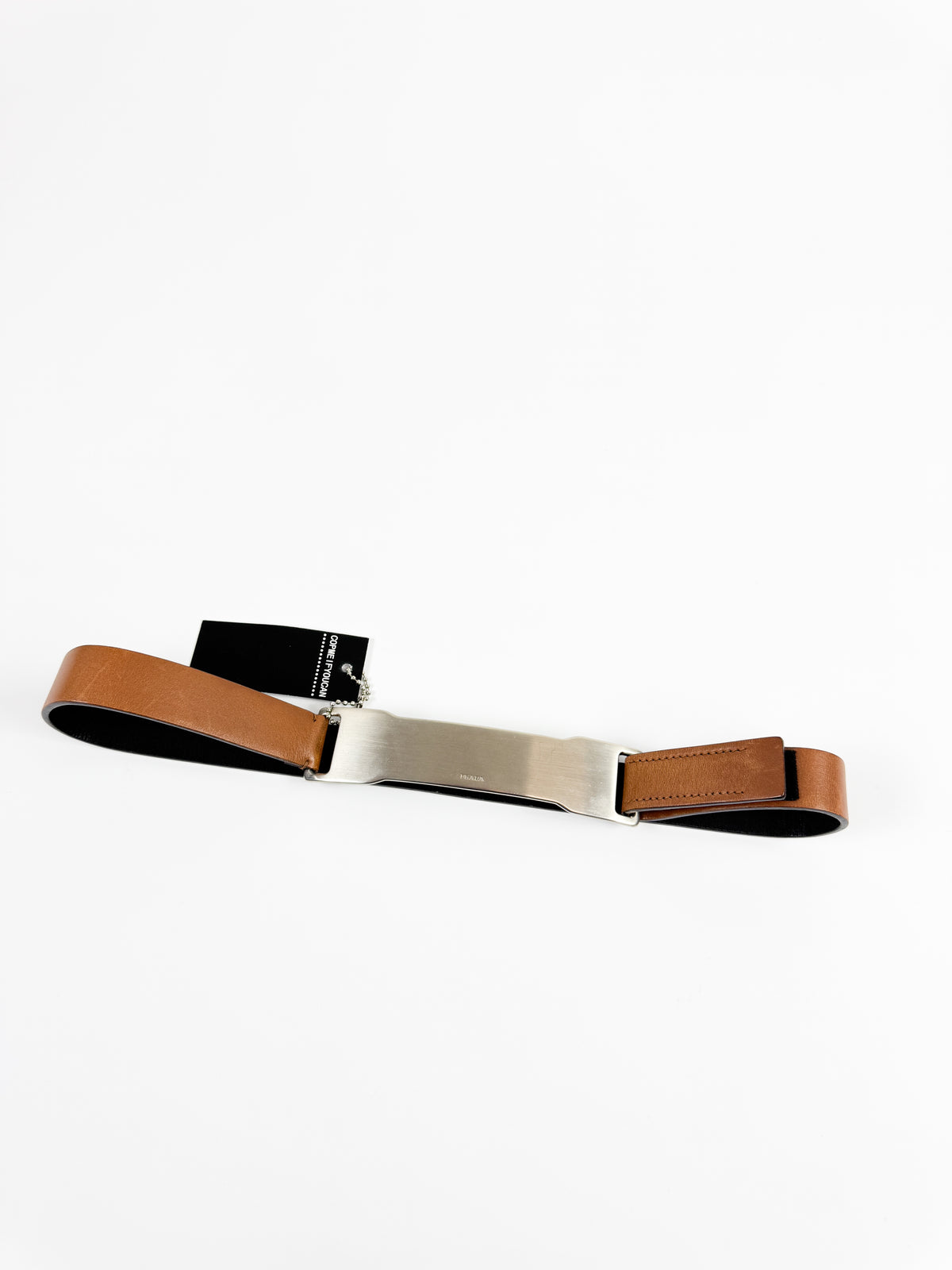 Prada Brown Waist Belt with Elongated Silver Metal Buckle FW1999
