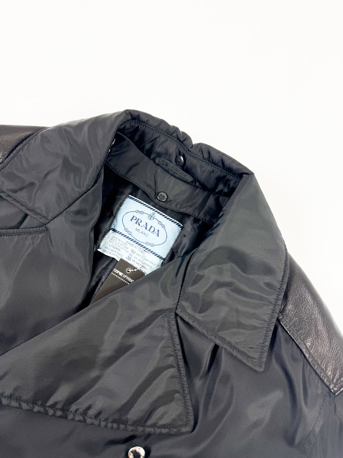 Prada Nylon Trench Coat with Leather Shoulder FW1994