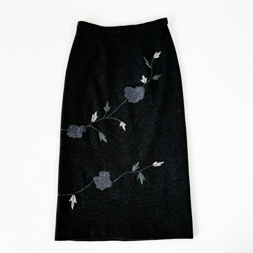 Dolce & Gabbana Wool Skirt with Flower Embroidery 1990s