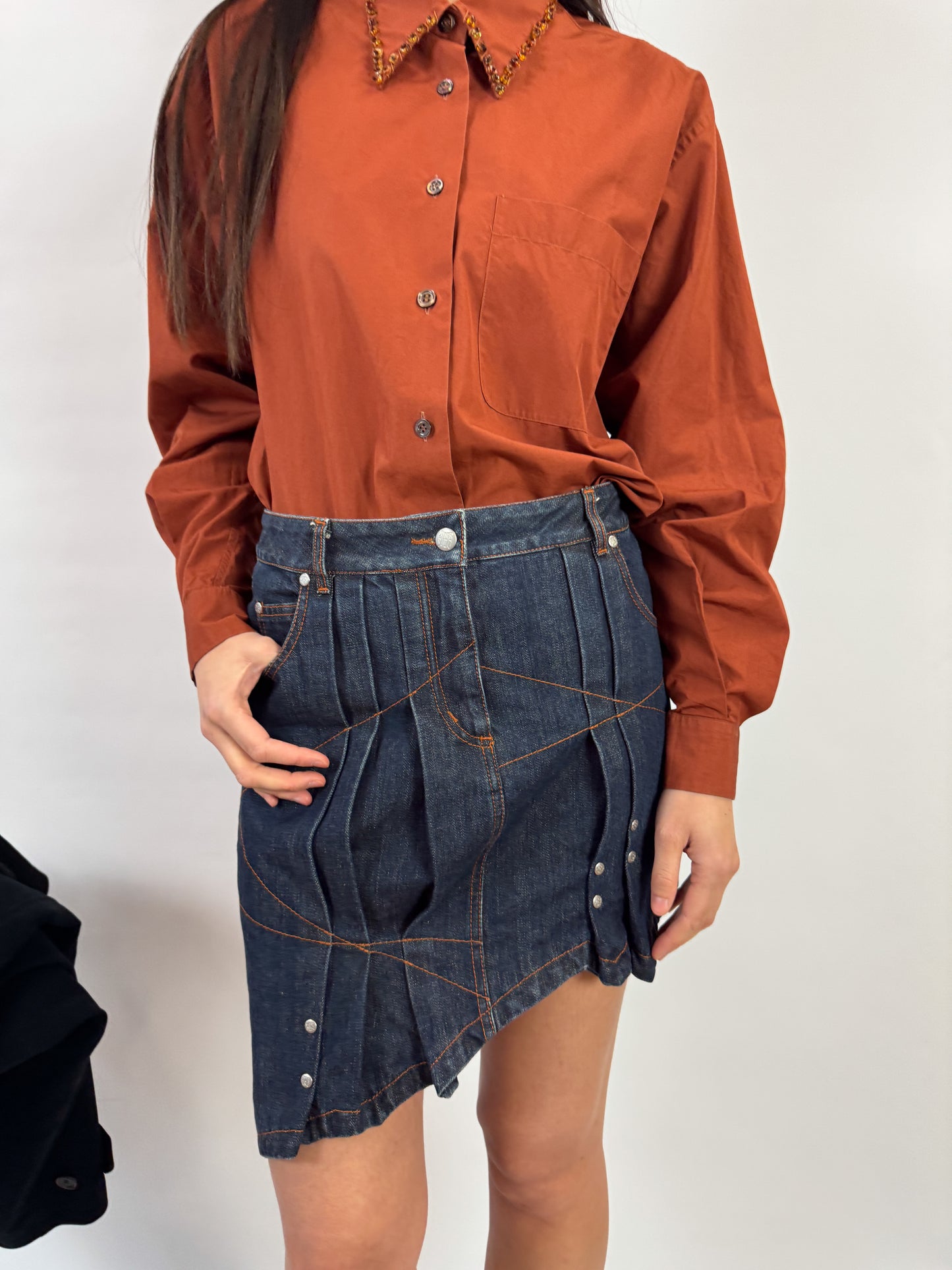 Jean Paul Gaultier Asymmetrical Pleat Denim Skirt FW2002