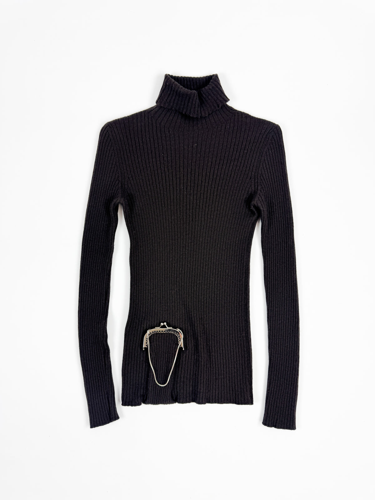 Jean Paul Gaultier Brown Wool Turtle Neck with Built-In Clasp Pocket 1990s